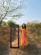 ShopKapaas Adira Geometric Print Chanderi Button Kaftan Dress - With Cotton Lining Slip