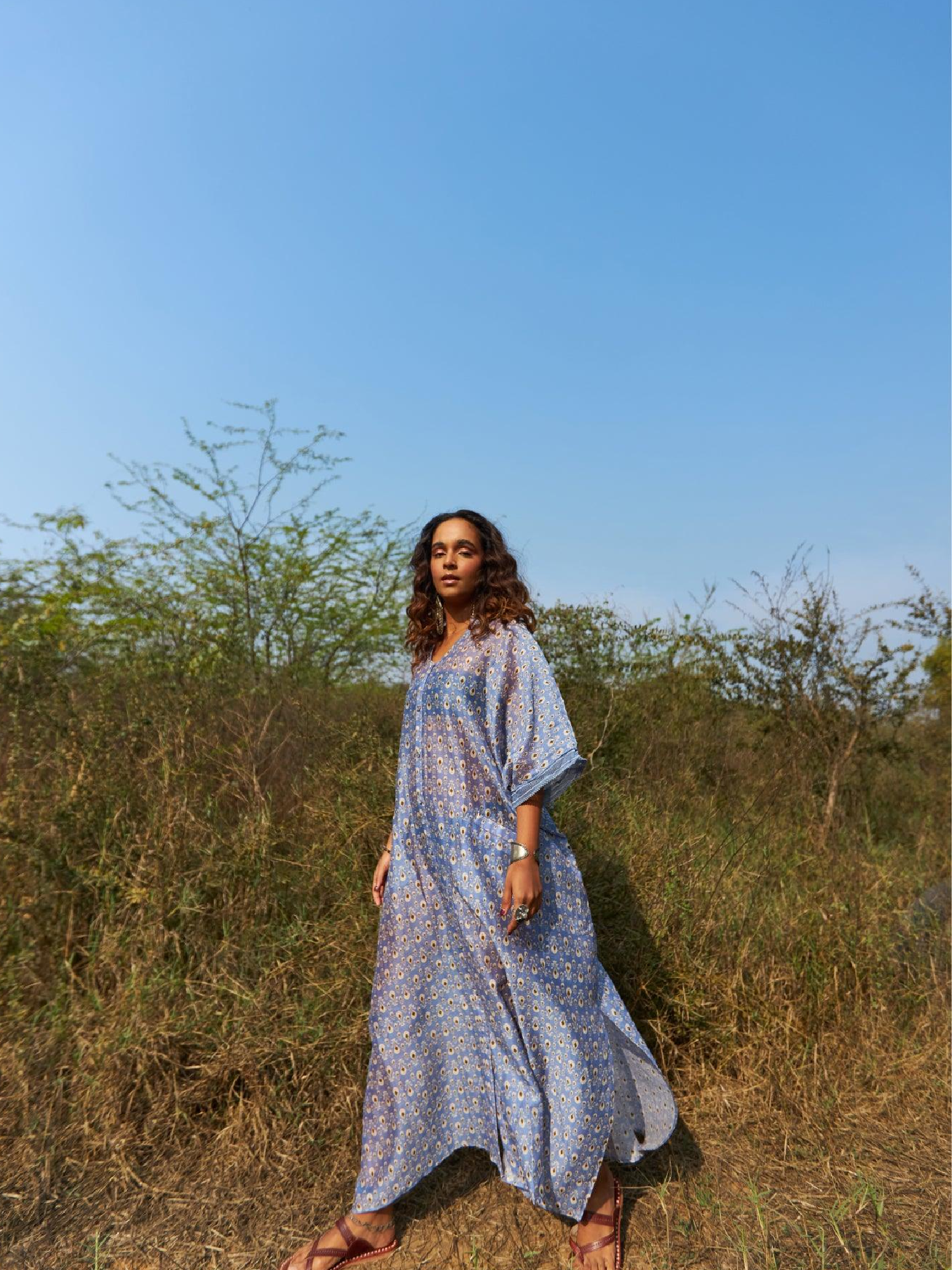 ShopKapaas Reva - Chaber Print Long Button Kaftan - With Cotton Lining Slip