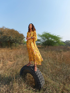 ShopKapaas Tazkia - Yellow Floral Button Long Kaftan - With Cotton Lining Slip