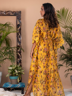 ShopKapaas Tazkia - Yellow Floral Button Long Kaftan