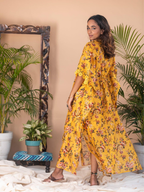 ShopKapaas Tazkia - Yellow Floral Button Long Kaftan
