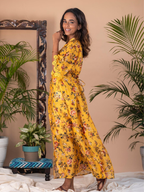 ShopKapaas Tazkia - Yellow Floral Button Long Kaftan