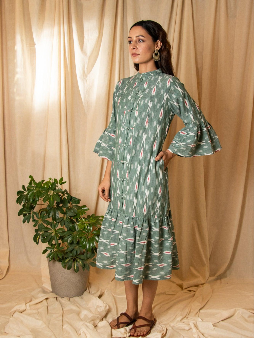 ShopKapaas Sage Green Ikat Dress