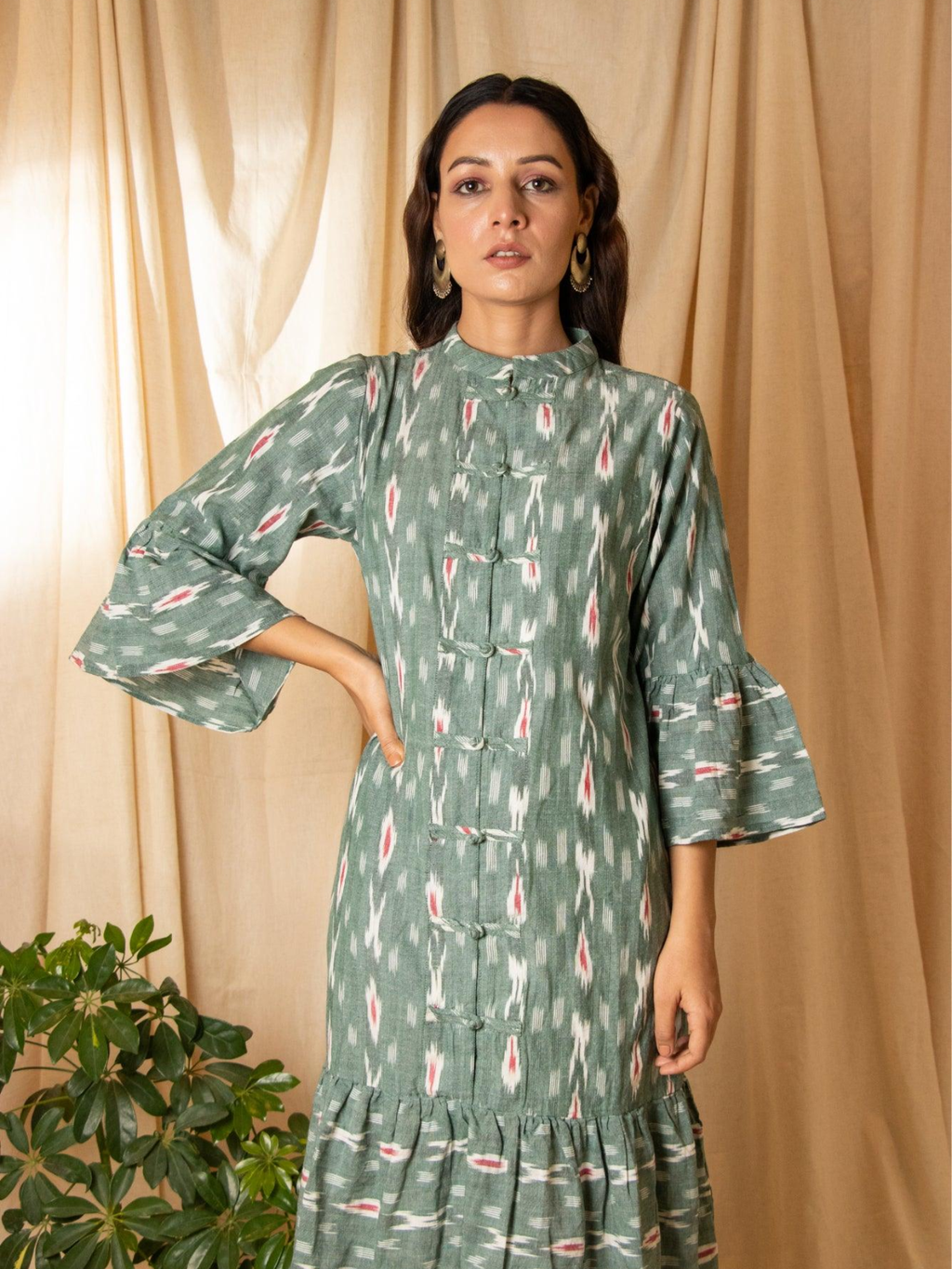 ShopKapaas Sage Green Ikat Dress