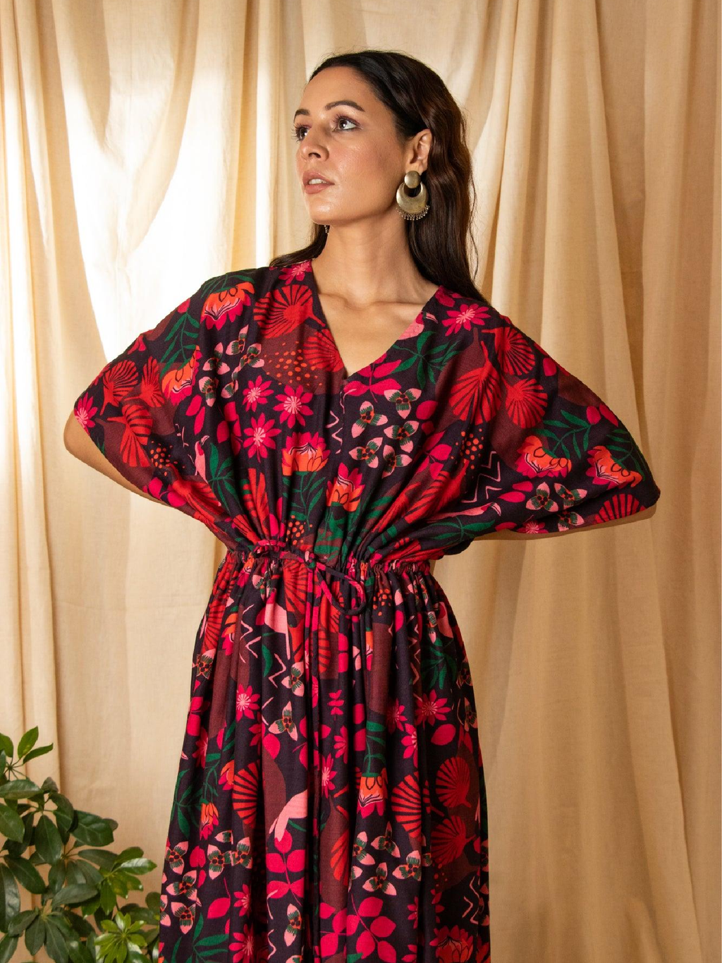 ShopKapaas Pink Floral Kaftan Cotton Dress