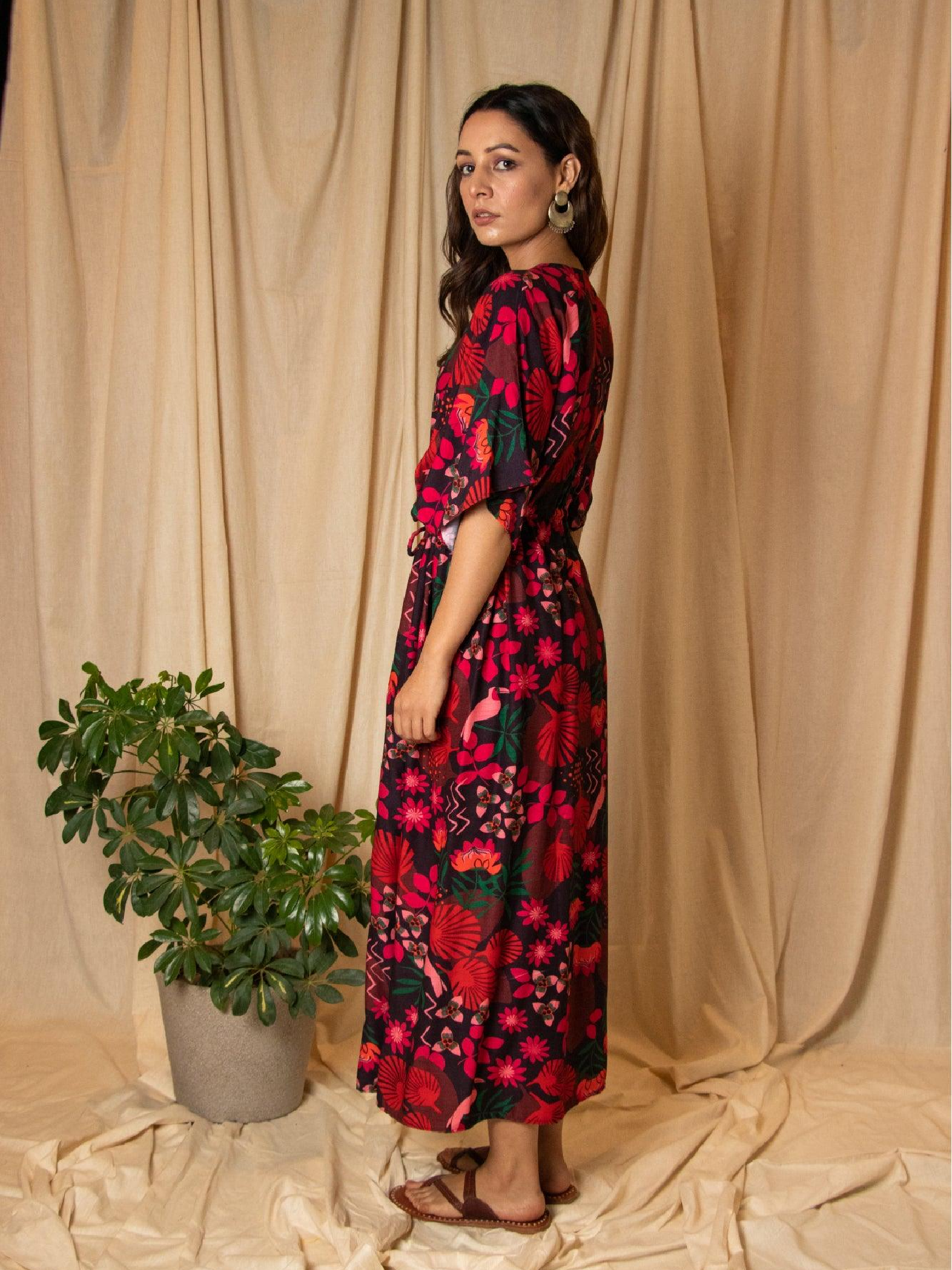 ShopKapaas Pink Floral Kaftan Cotton Dress