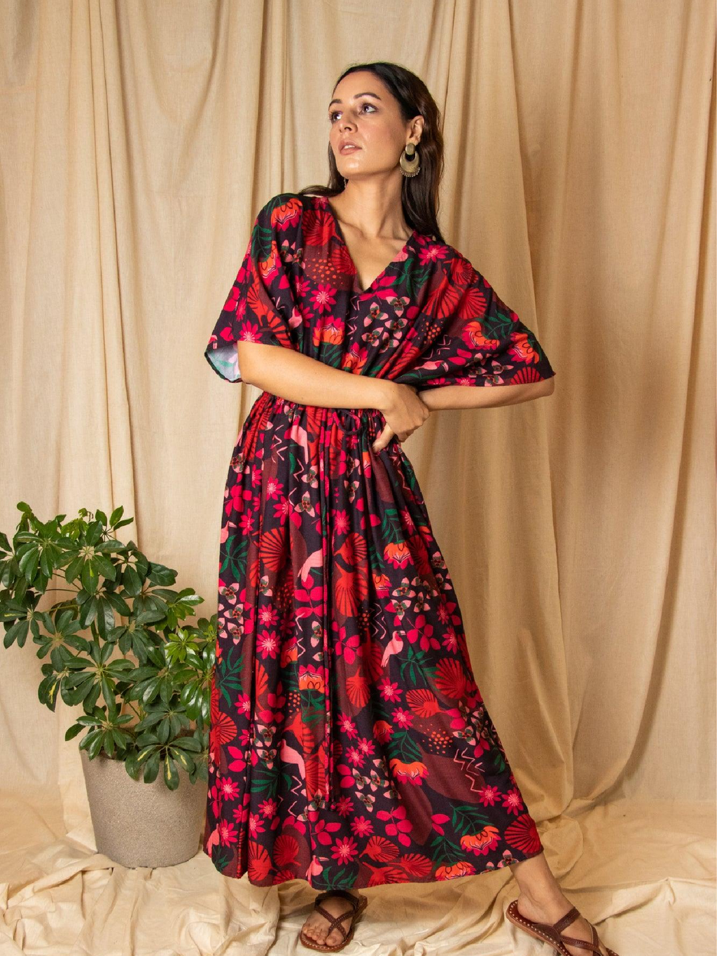 ShopKapaas Pink Floral Kaftan Cotton Dress