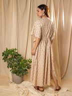 ShopKapaas Beige Woven Kaftan Dress