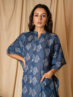 ShopKapaas Indigo Neel Printed Kaftan Dress