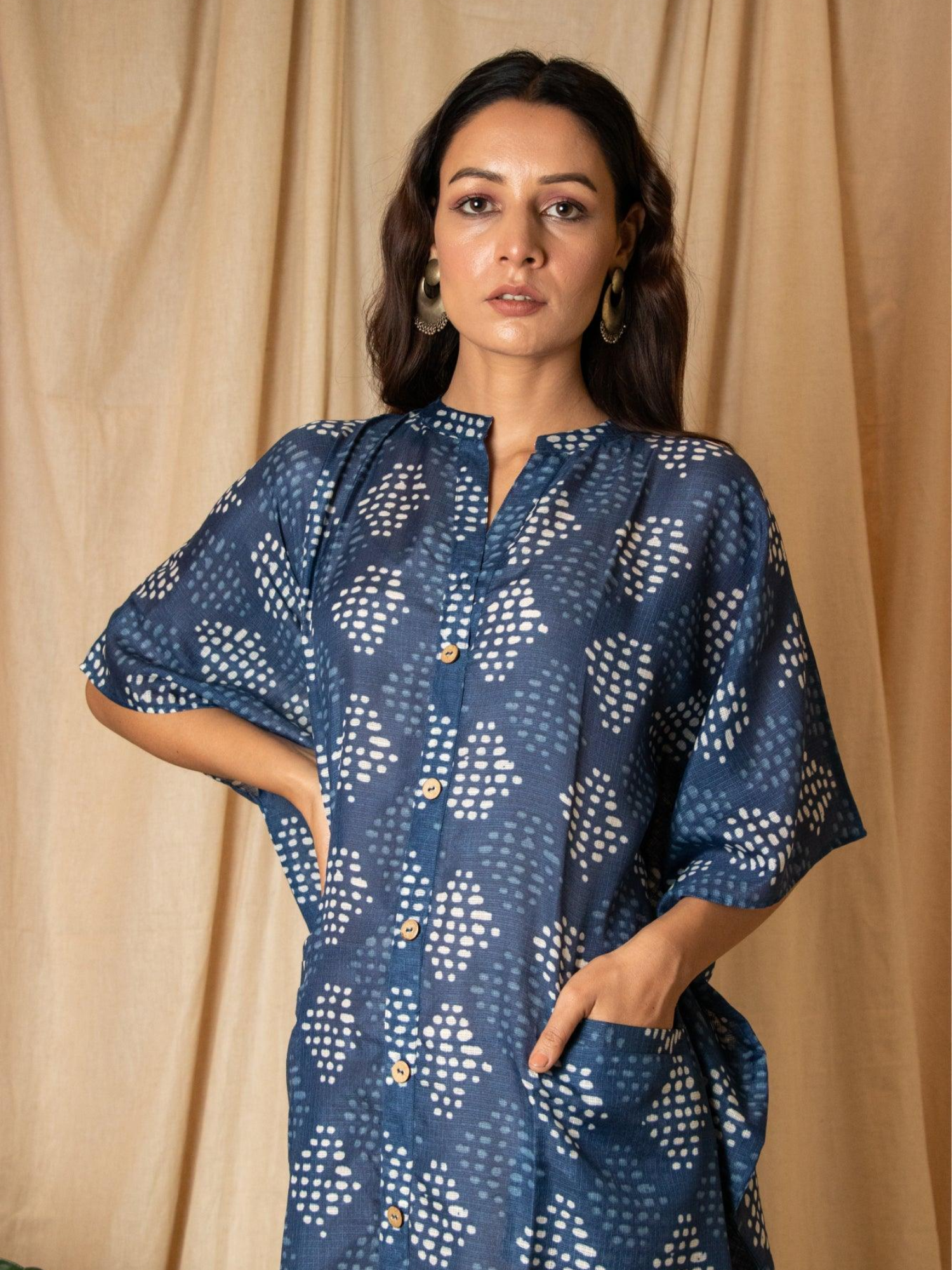 ShopKapaas Indigo Neel Printed Kaftan Dress