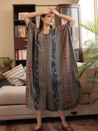 ShopKapaas Rustic Blue Ikat Kaftan - With Cotton Lining Slip