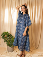 ShopKapaas Indigo Neel Printed Kaftan Dress