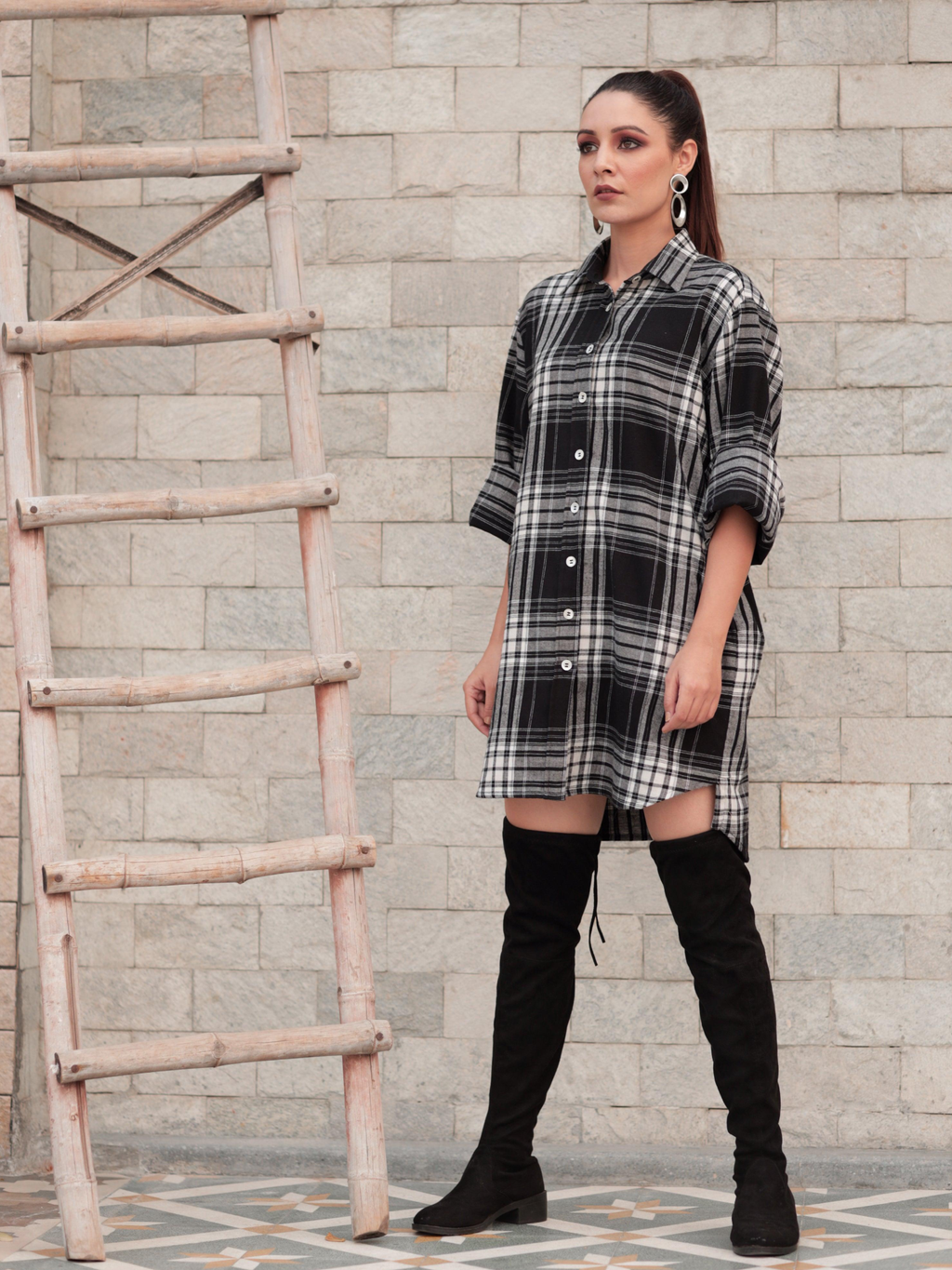 ShopKapaas Black Checkered Shirt Dress