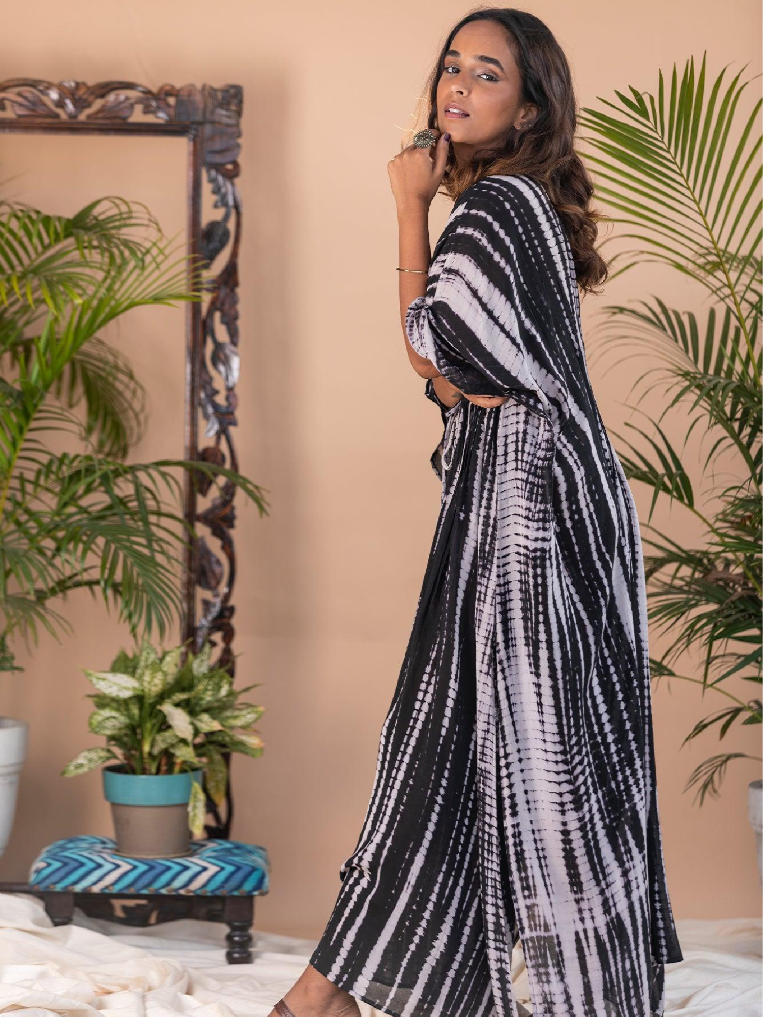 ShopKapaas Black Tie and Dye Pintuck Kaftan - With Cotton Lining Slip