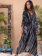 ShopKapaas Black Tie and Dye Pintuck Kaftan - With Cotton Lining Slip