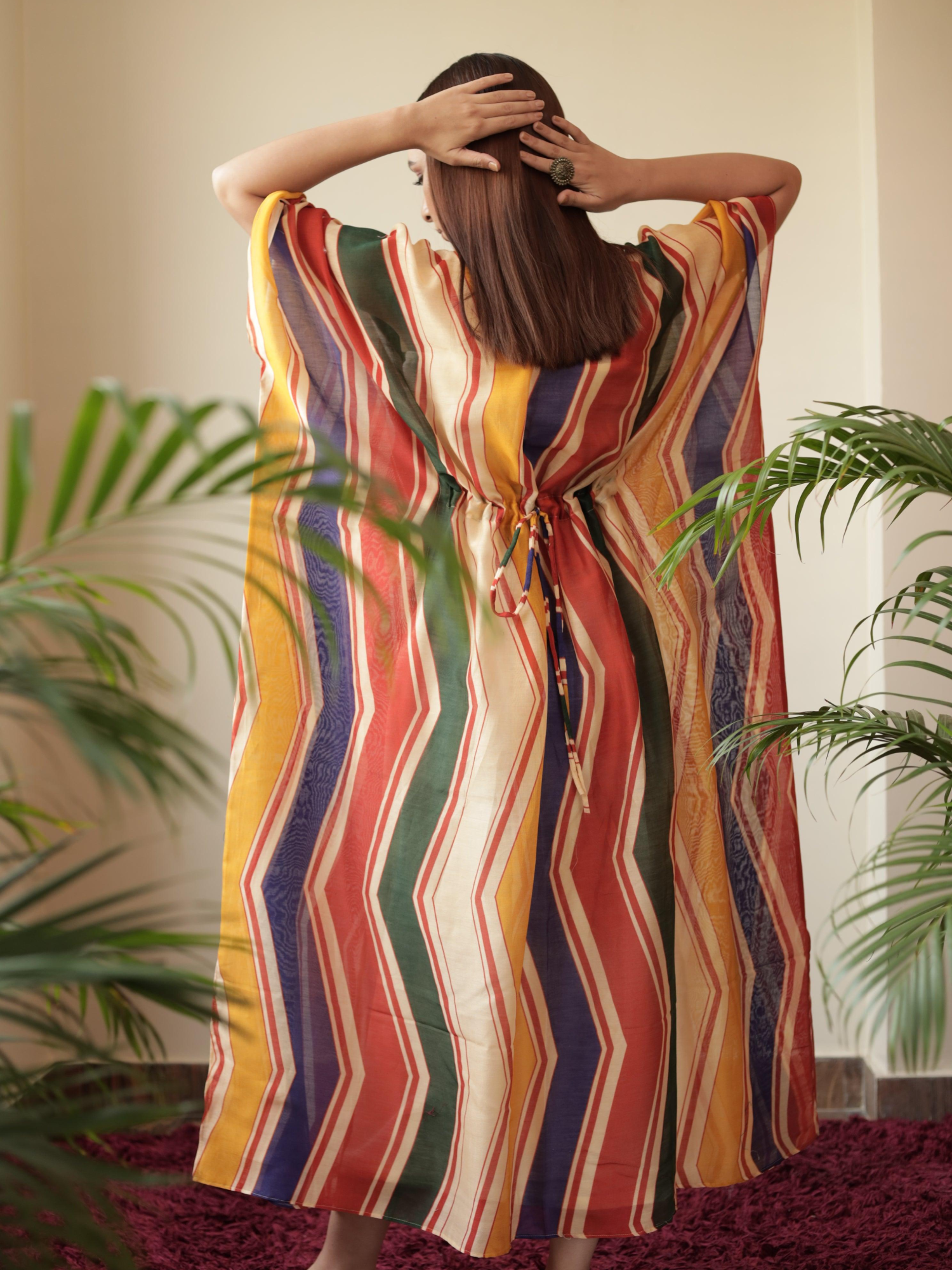 ShopKapaas Geometric Print Chanderi Kaftan Dress