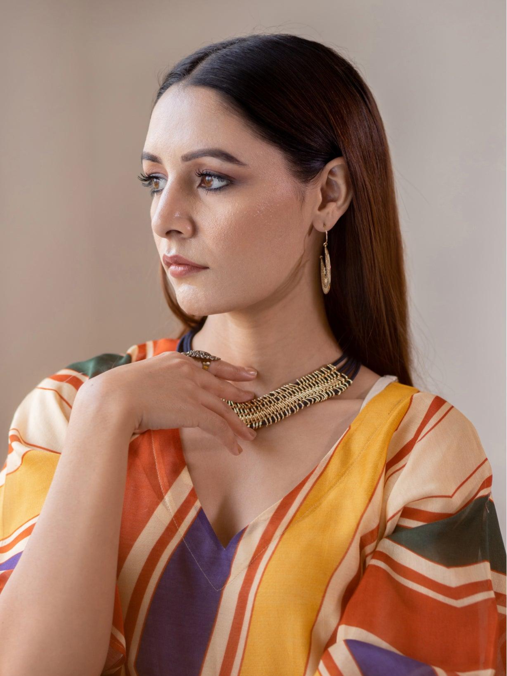 ShopKapaas Geometric Print Chanderi Kaftan Dress