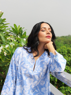 ShopKapaas Sky Blue Floral Linen Kurta