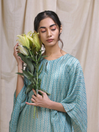 ShopKapaas Teal Cotton Silk Kaftan