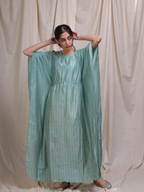 ShopKapaas Teal Cotton Silk Kaftan - With Cotton Lining Slip