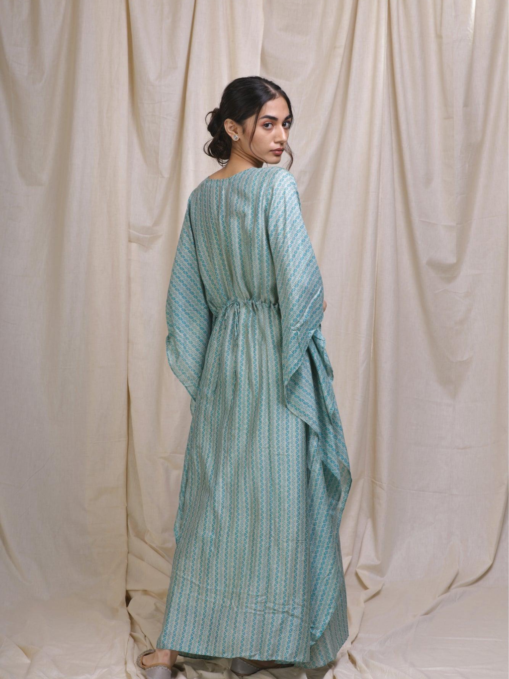 ShopKapaas Teal Cotton Silk Kaftan