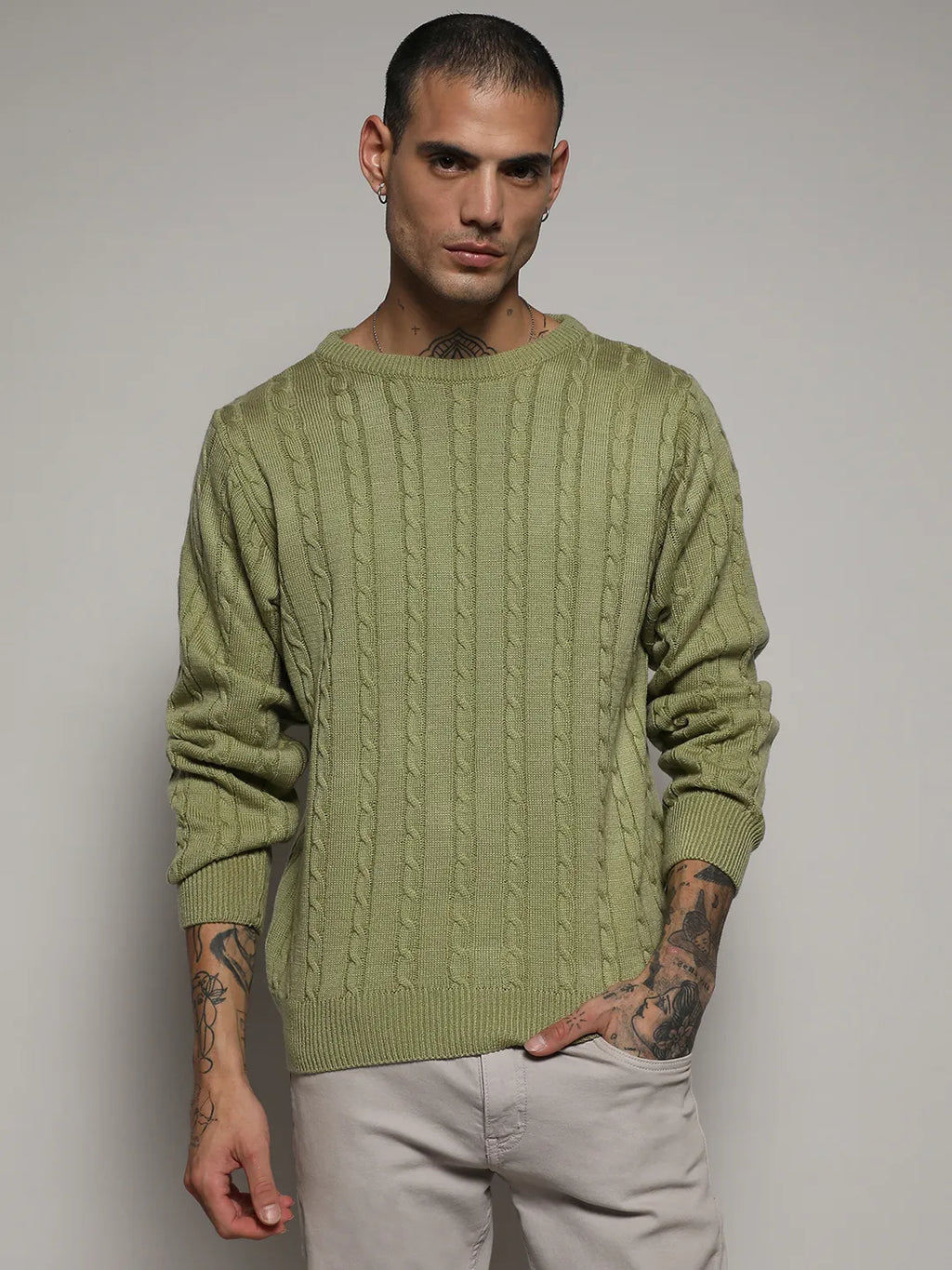 Campus Sutra Cable Knit Sweater