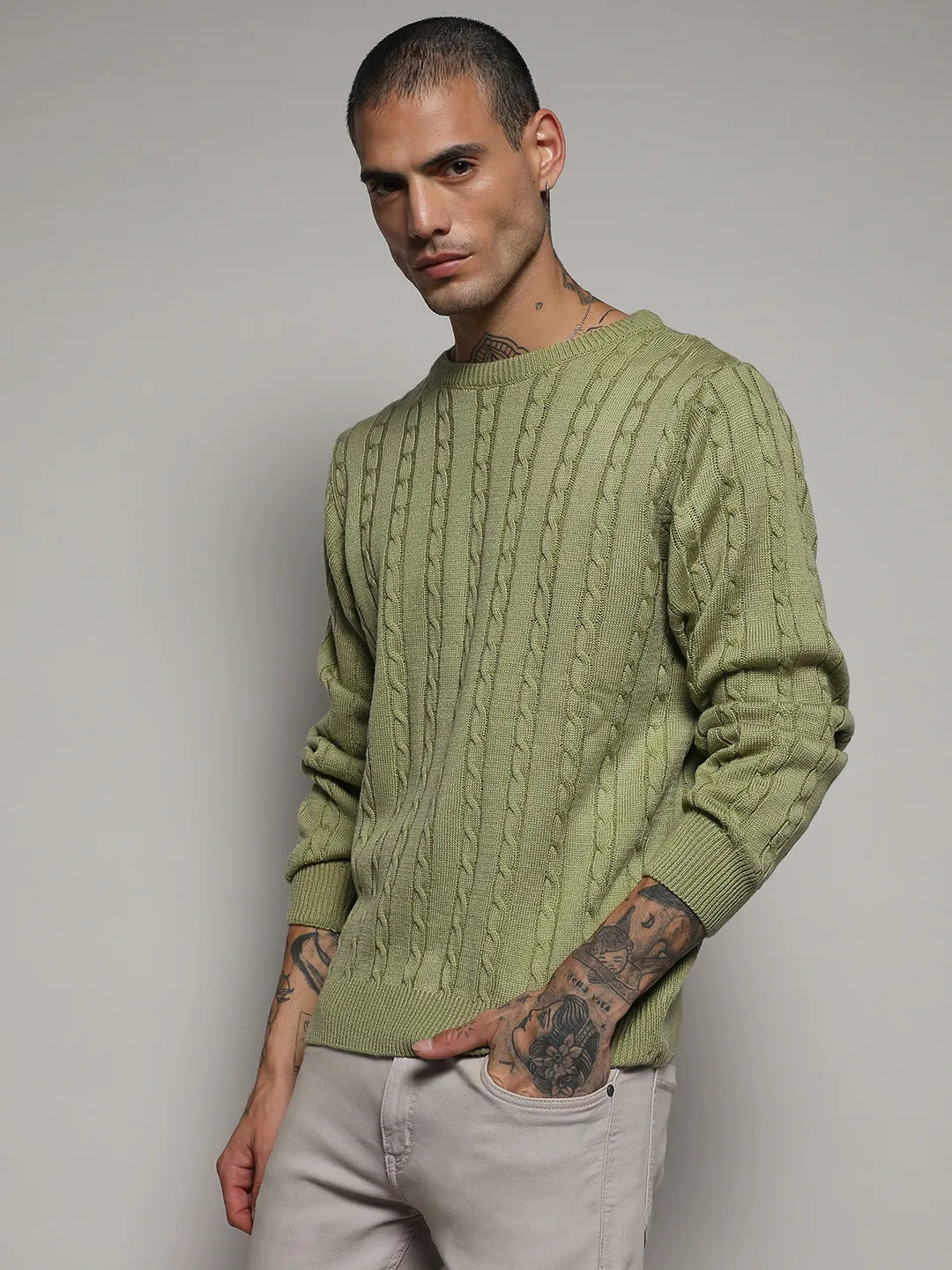 Campus Sutra Cable Knit Sweater