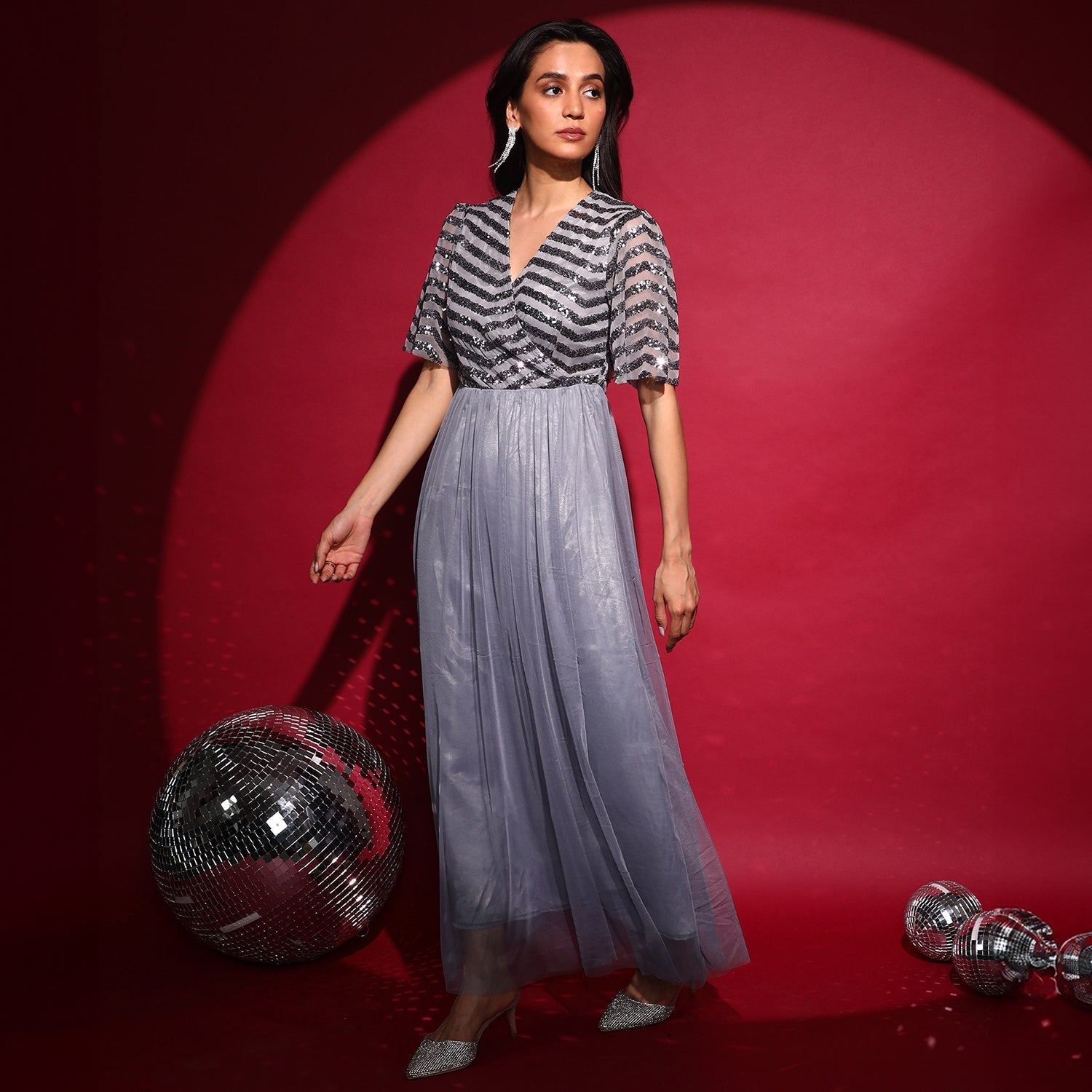 Sequin Block Maxi Dress