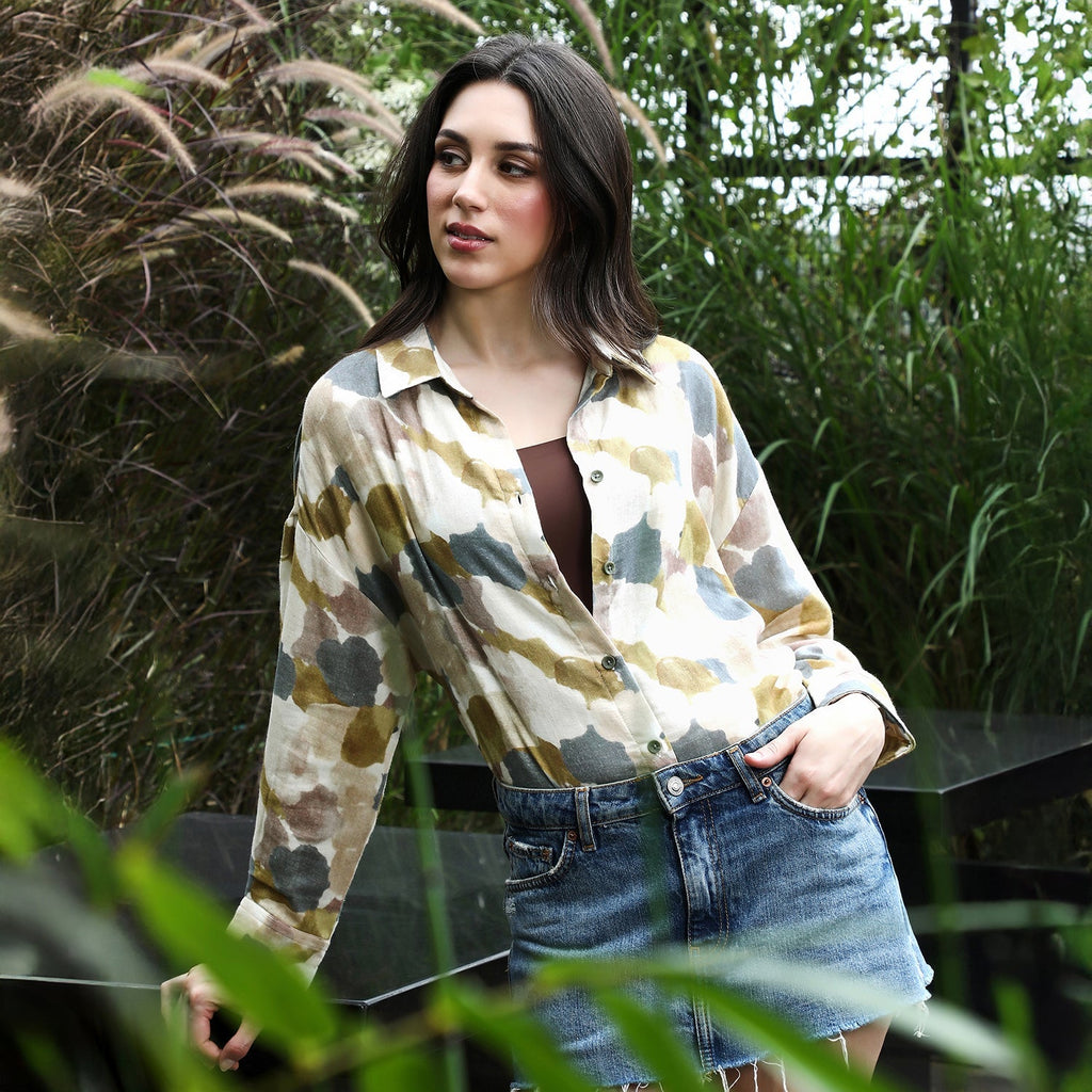 Abstract-Imprint Oversized Shirt