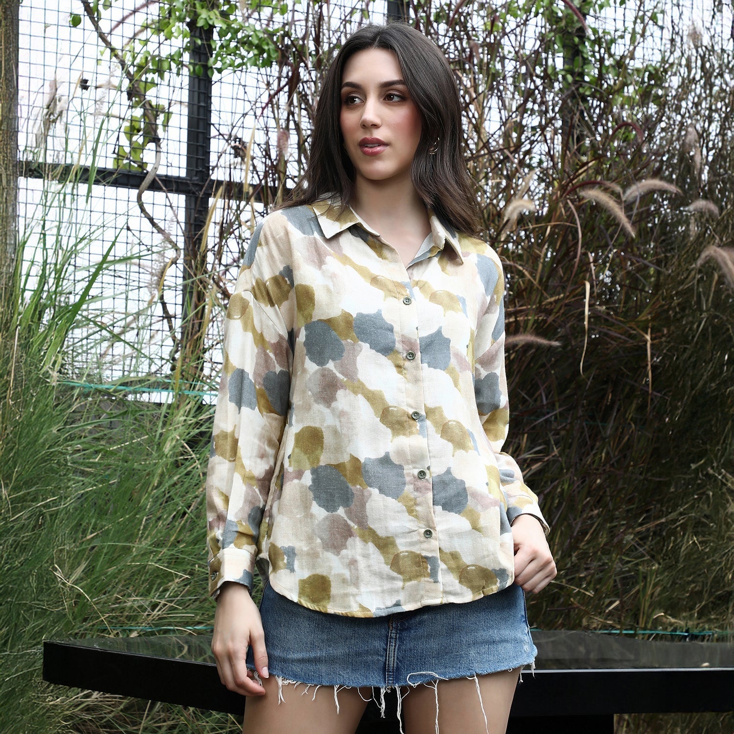 Abstract-Imprint Oversized Shirt