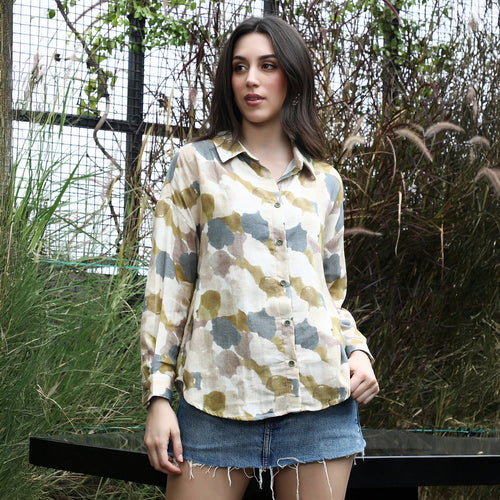 Abstract-Imprint Oversized Shirt