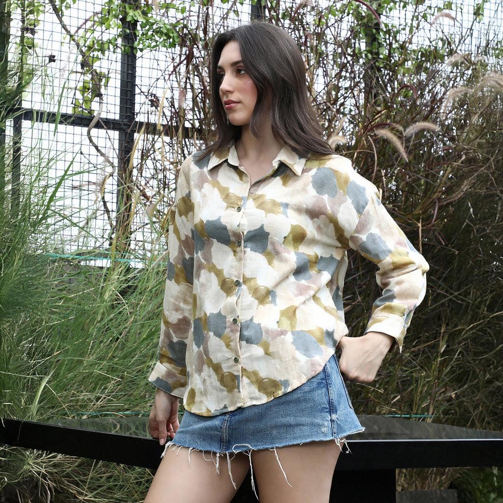 Abstract-Imprint Oversized Shirt