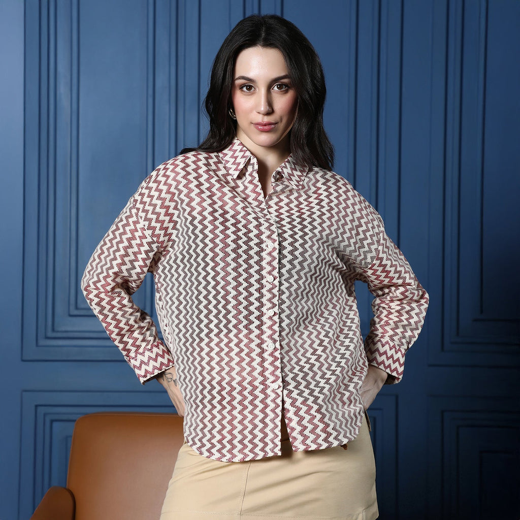 Chevron-Crochet Oversized Shirt