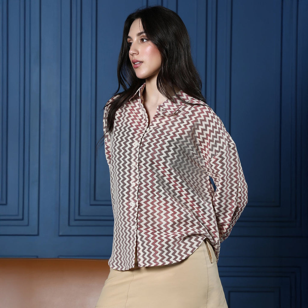 Chevron-Crochet Oversized Shirt