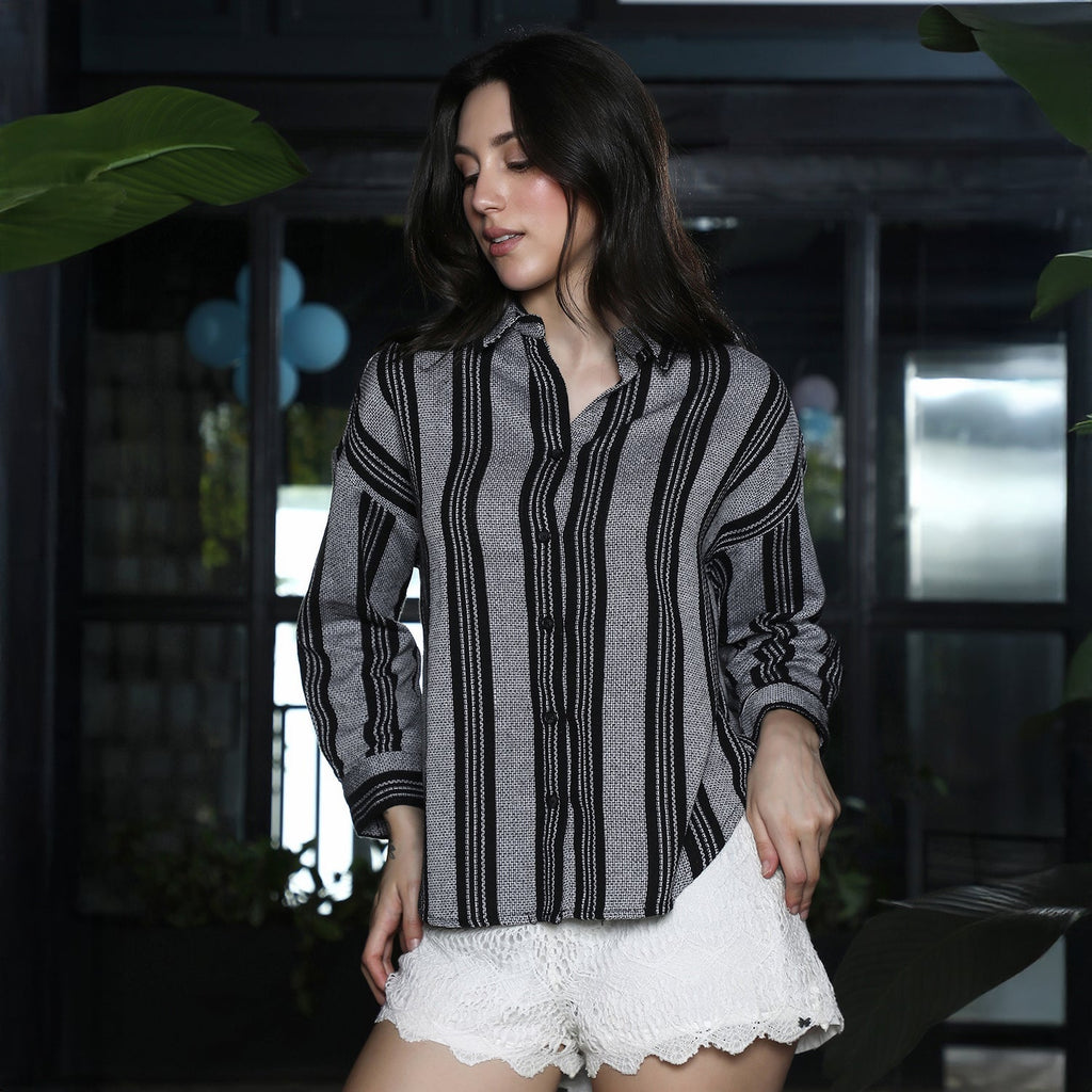 Balanced-Stripe Dobby Oversized Shirt