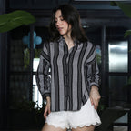 Balanced-Stripe Dobby Oversized Shirt