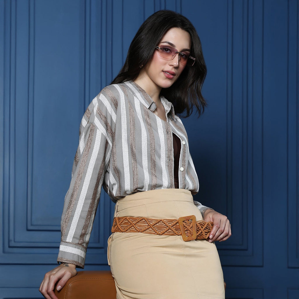 Candy-Striped Jacquard Oversized Shirt