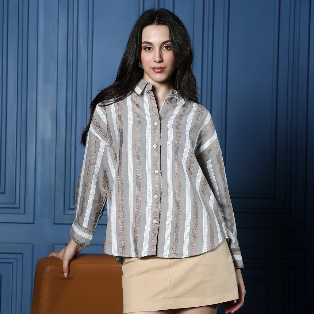 Candy-Striped Jacquard Oversized Shirt