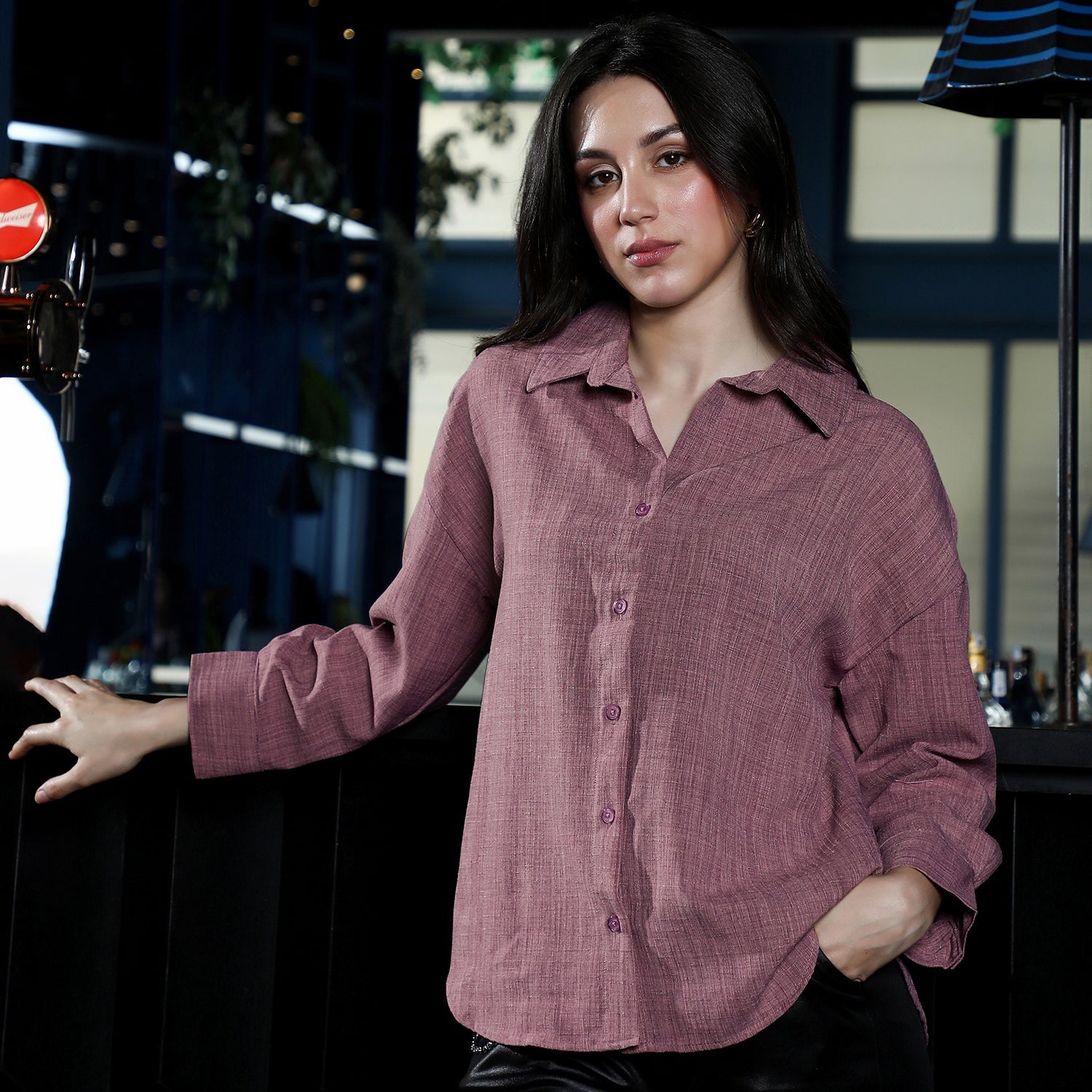 Solid Linen-Blend Oversized Shirt