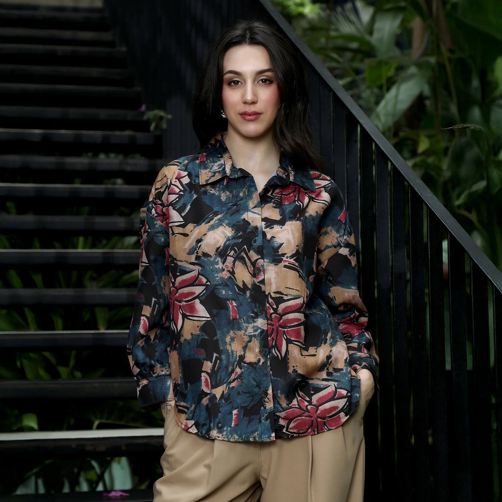 Artistic-Flowers Oversized Shirt