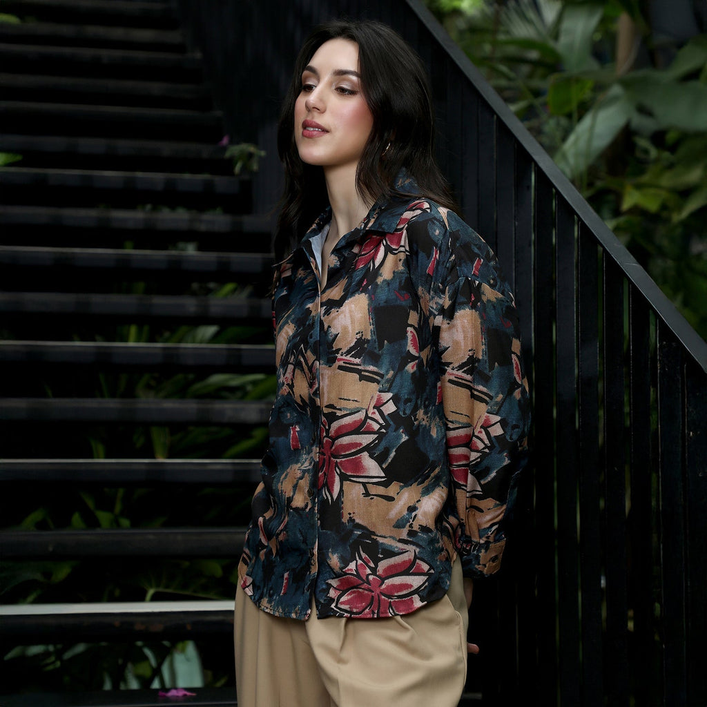 Artistic-Flowers Oversized Shirt