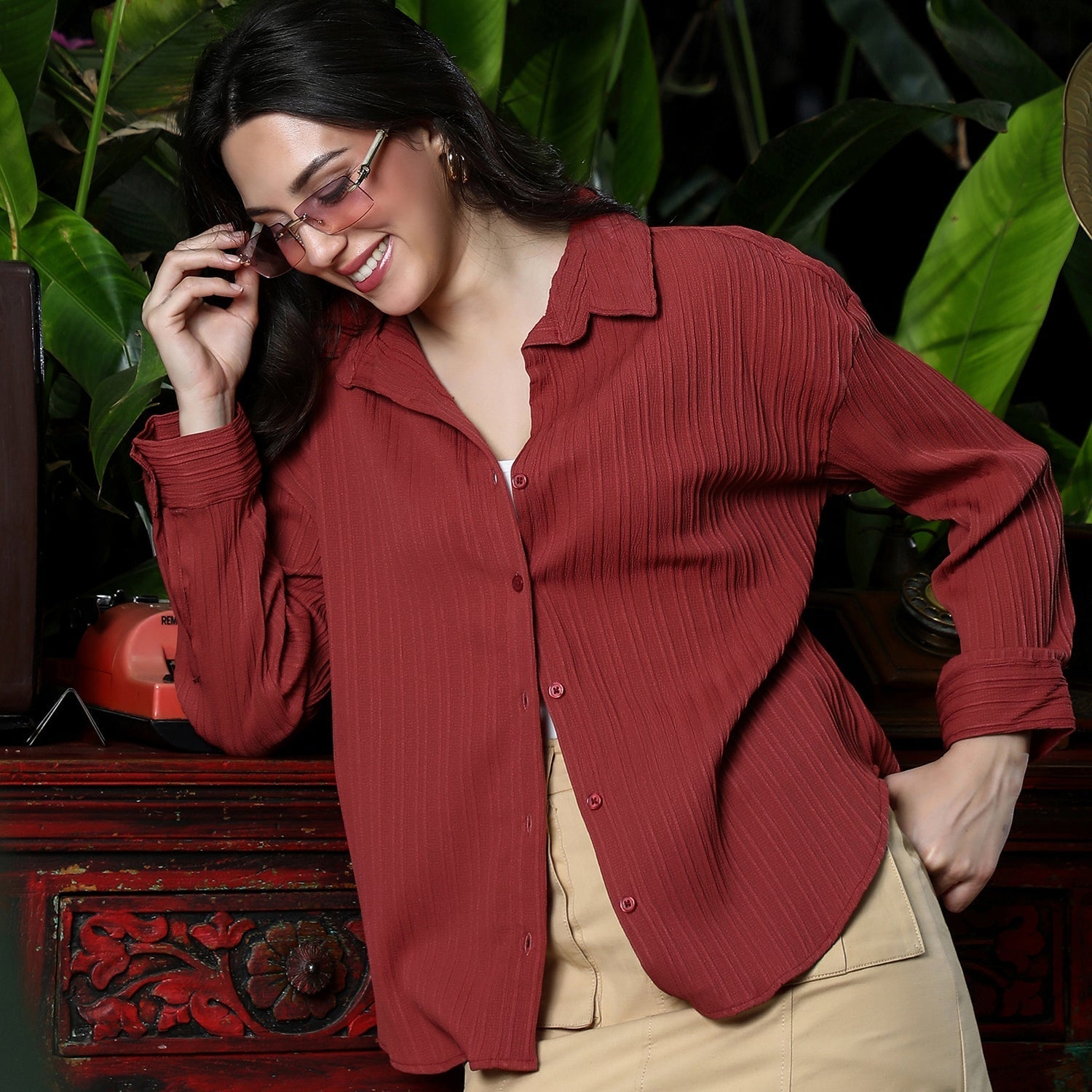 Pin-Tactile Oversized Shirt