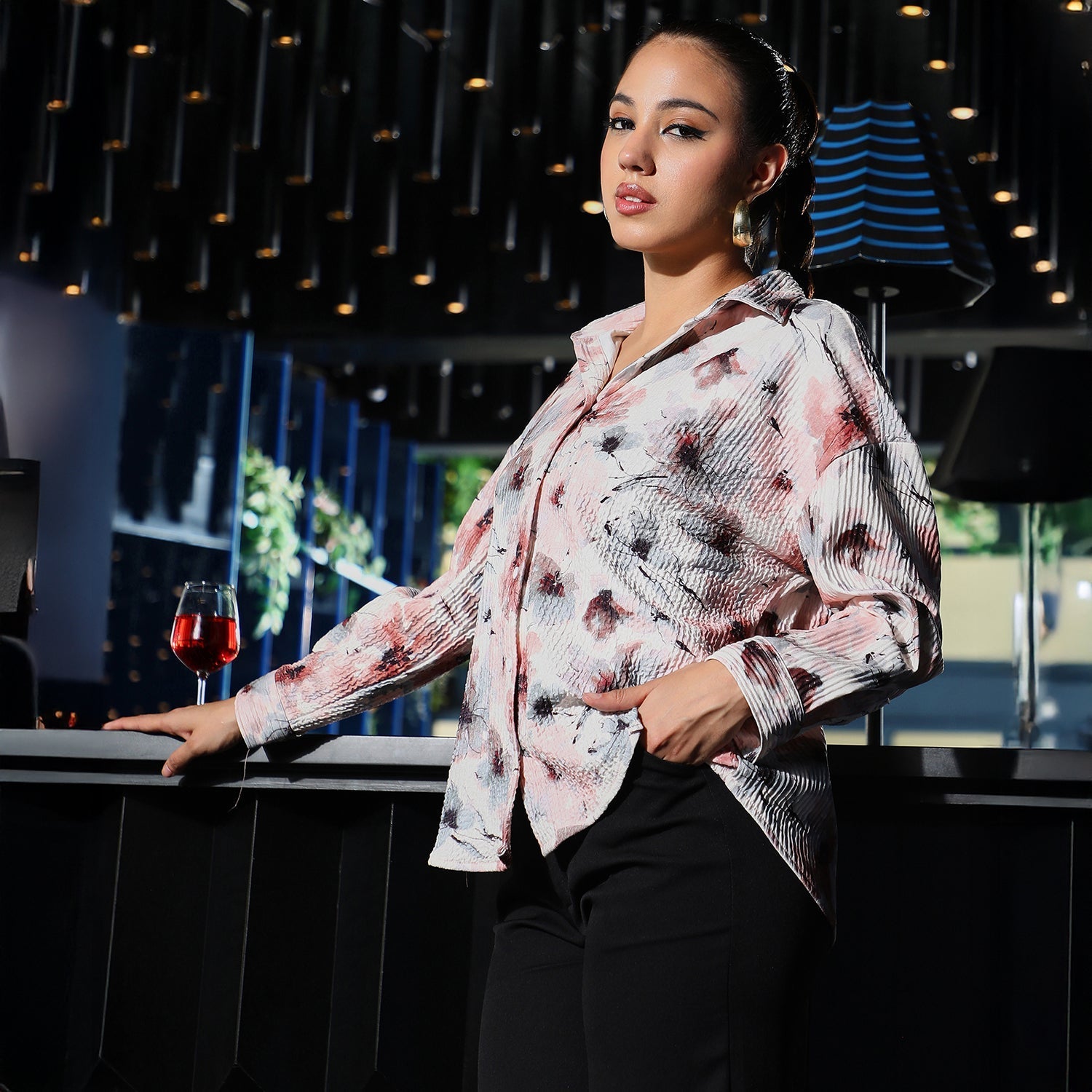 Stained-Flora Textured Oversized Shirt