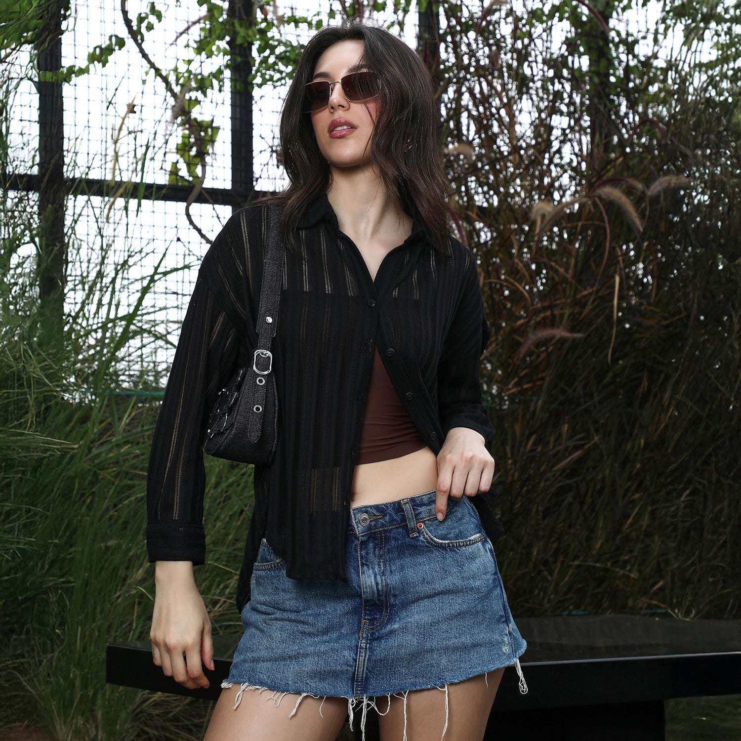 Loose-Woven Panel Oversized Shirt