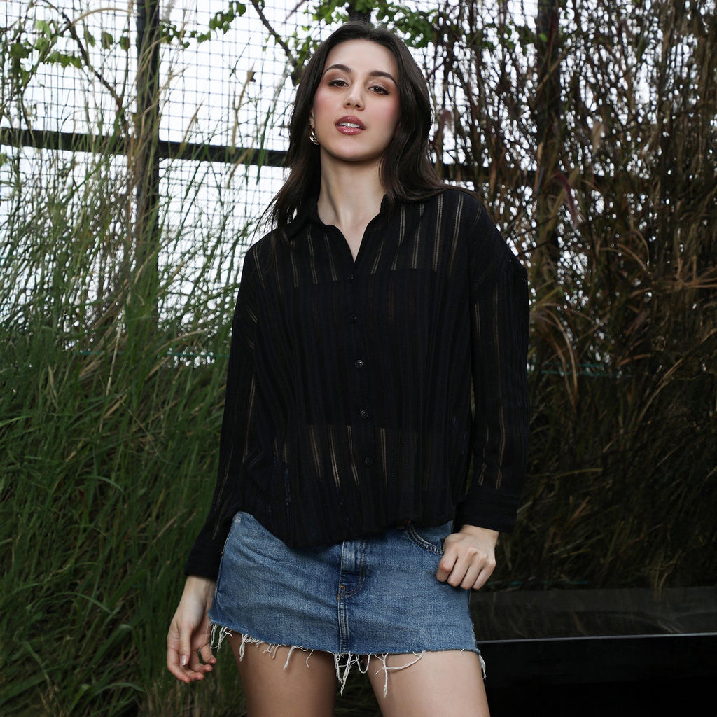 Loose-Woven Panel Oversized Shirt