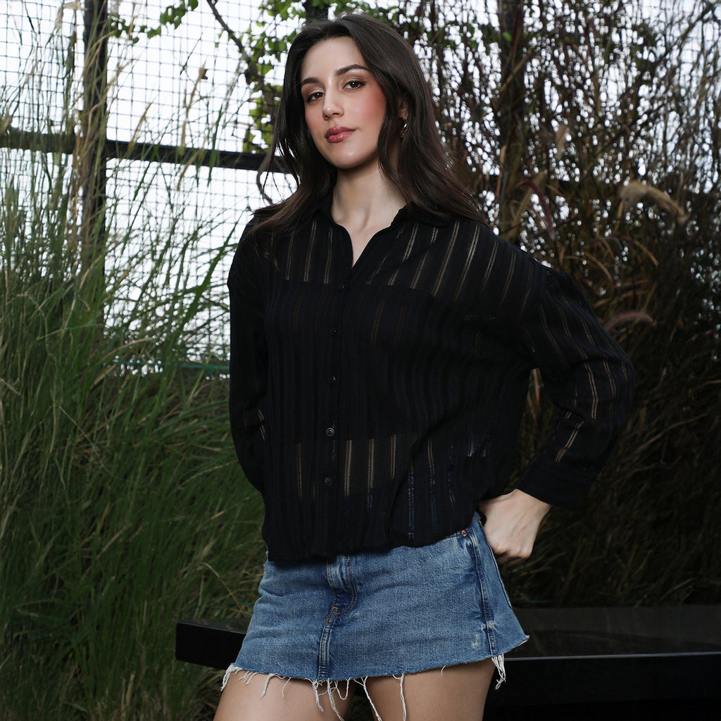 Loose-Woven Panel Oversized Shirt