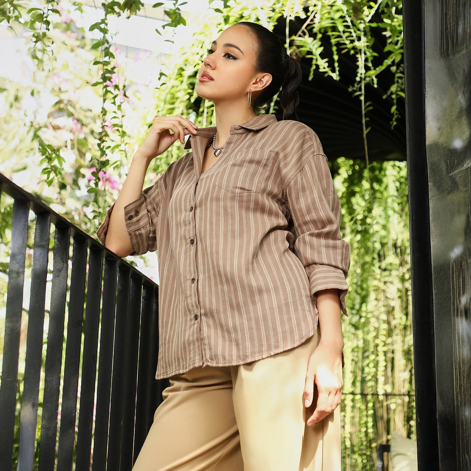 Halo-Striped Oversized Shirt