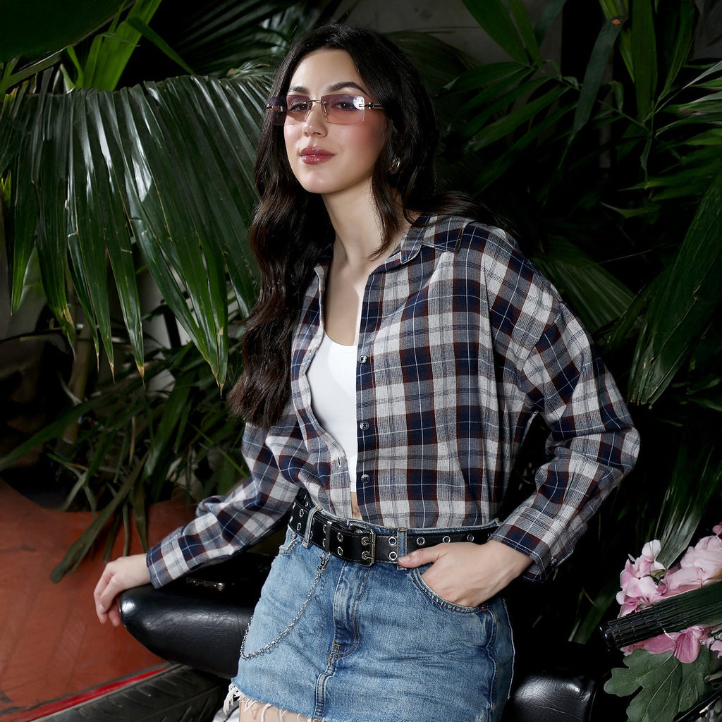 Grdient-Tartan Oversized Shirt