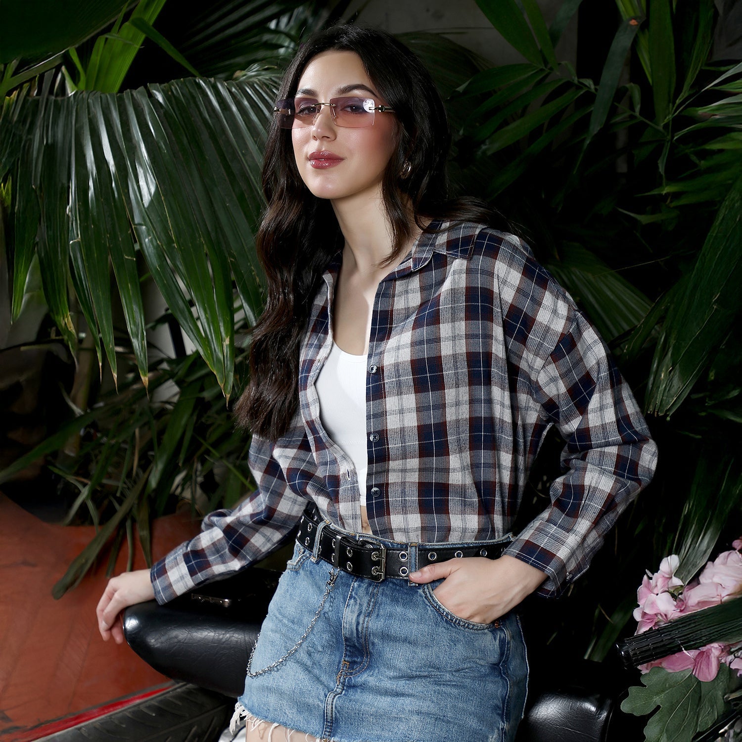 Grdient-Tartan Oversized Shirt
