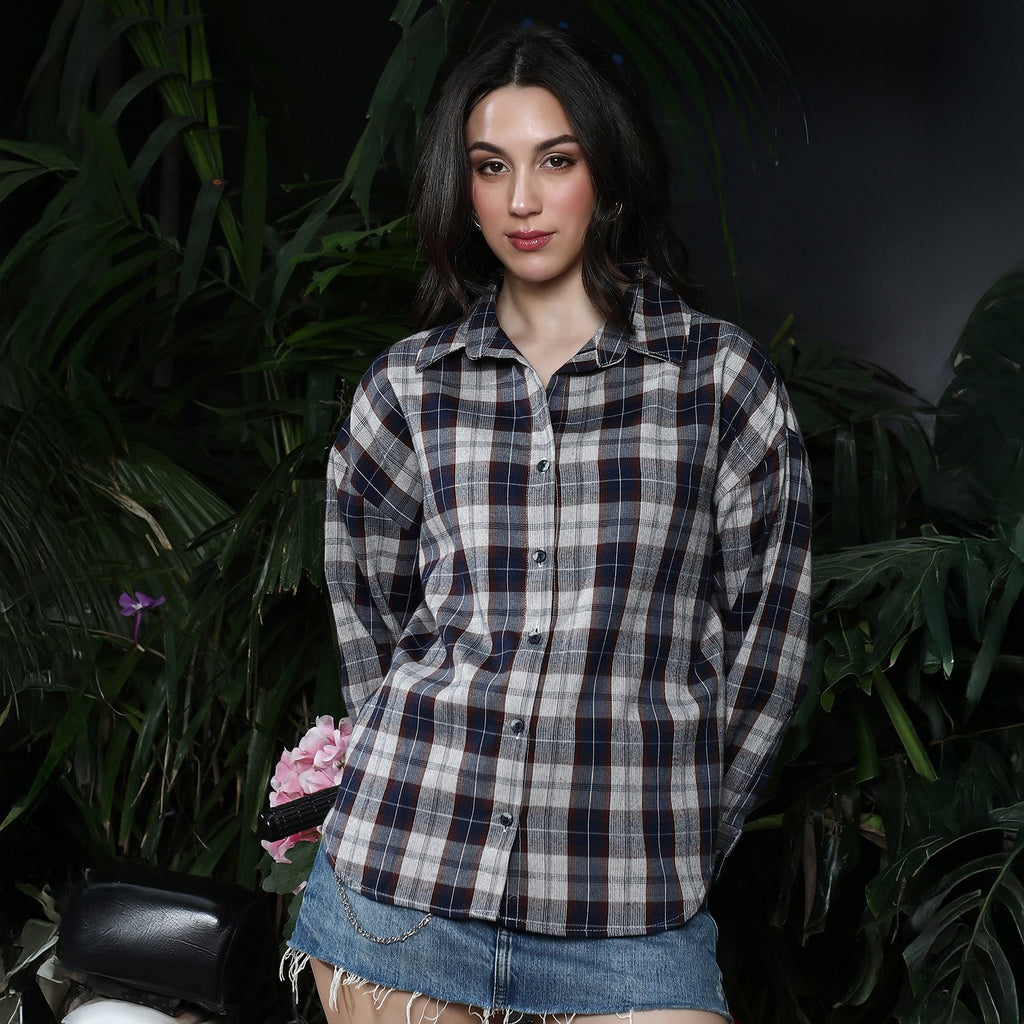 Grdient-Tartan Oversized Shirt